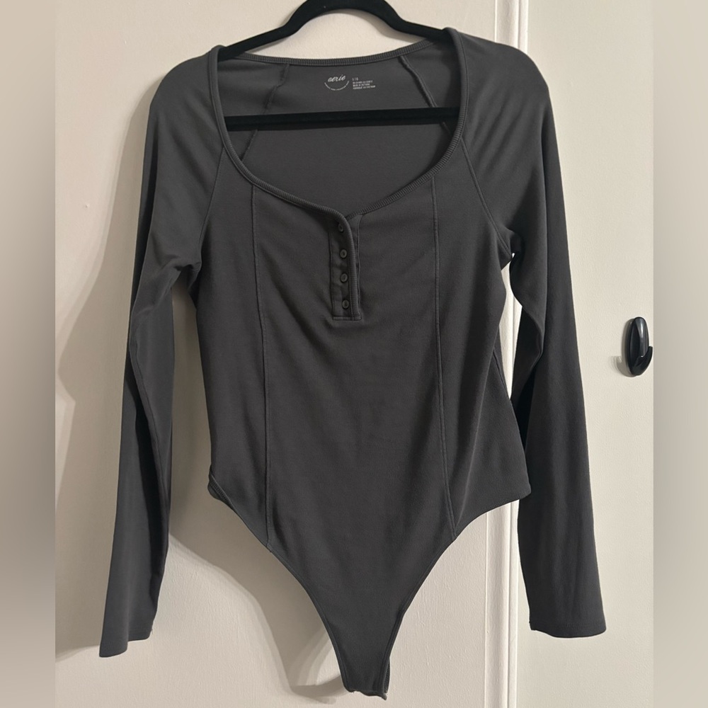 Aerie Charcoal Long Sleeve Bodysuit